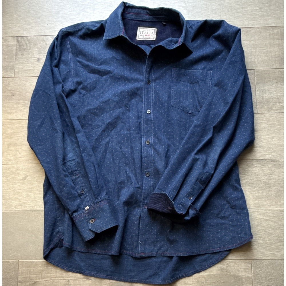 Italia Mens Blue Denim Polka Dot Long Sleeve Button Up Shirt Large Italy